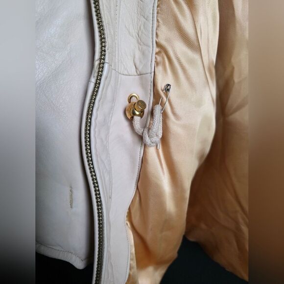 Vintage Cream Butter Yellow Long Parka Leather Coat Coyote Fur Trim Sz M - Picture 13 of 16